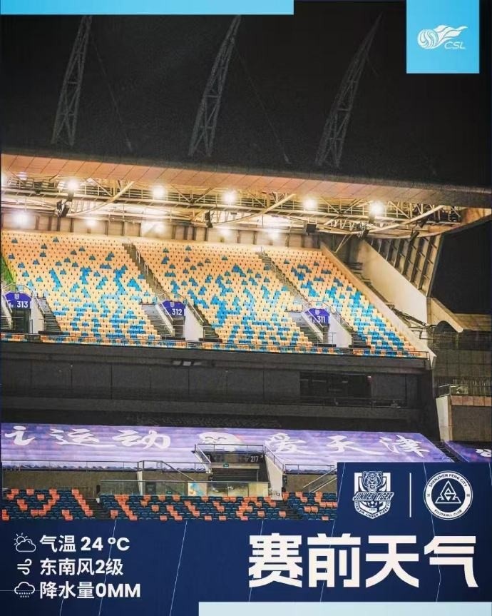 今日天津天气凉爽宜人，前往客场的球迷朋友可轻装出行