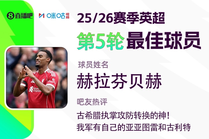 直播吧X咪咕体育|英超第5轮最佳：赫拉芬贝赫，执掌攻防转换的神!